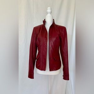 Banana Republic Wine Colored Fitted Leather Moto Jacket Women’s XS
